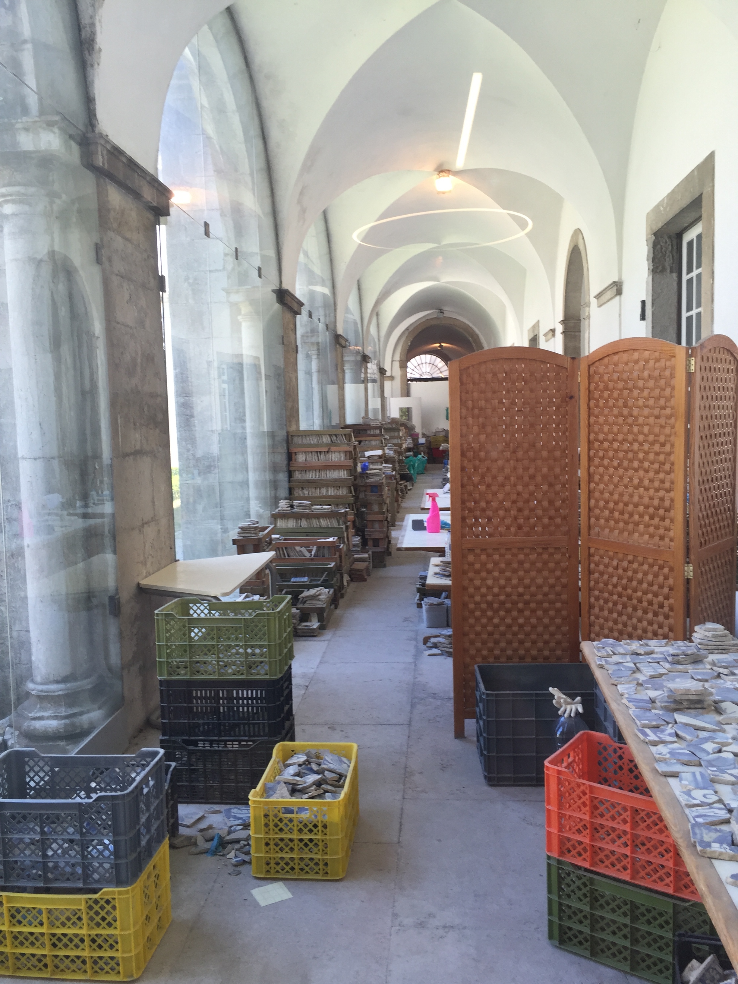 Crates full of Azulejos waiting to be documented.