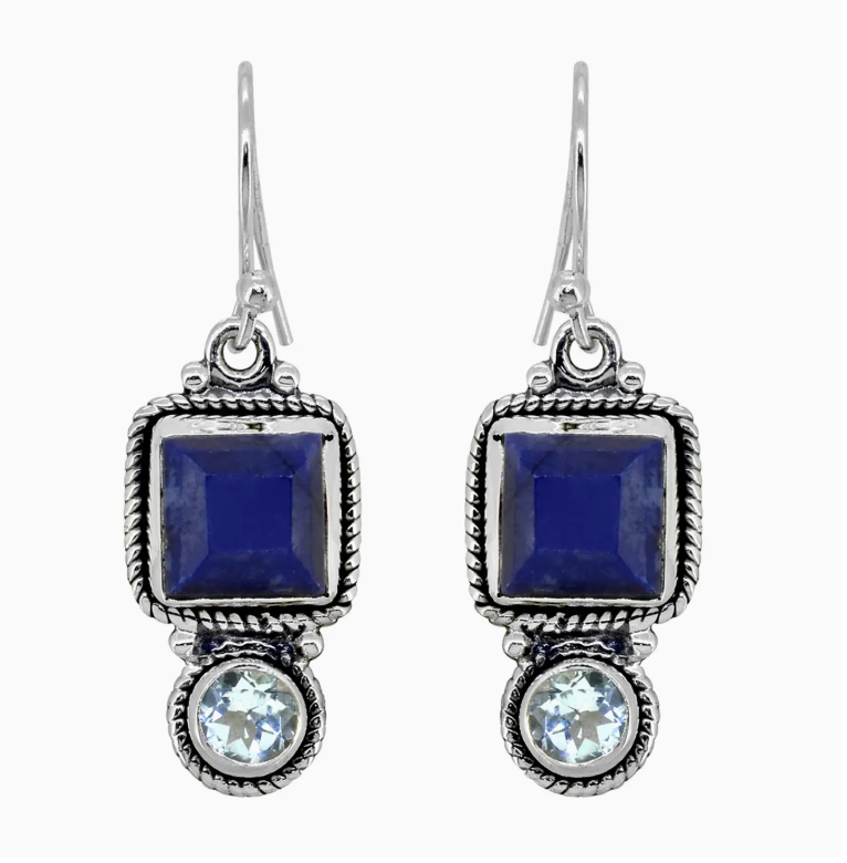 925 Silver Midnight Duet Vintage Lapis Gemstone Earrings