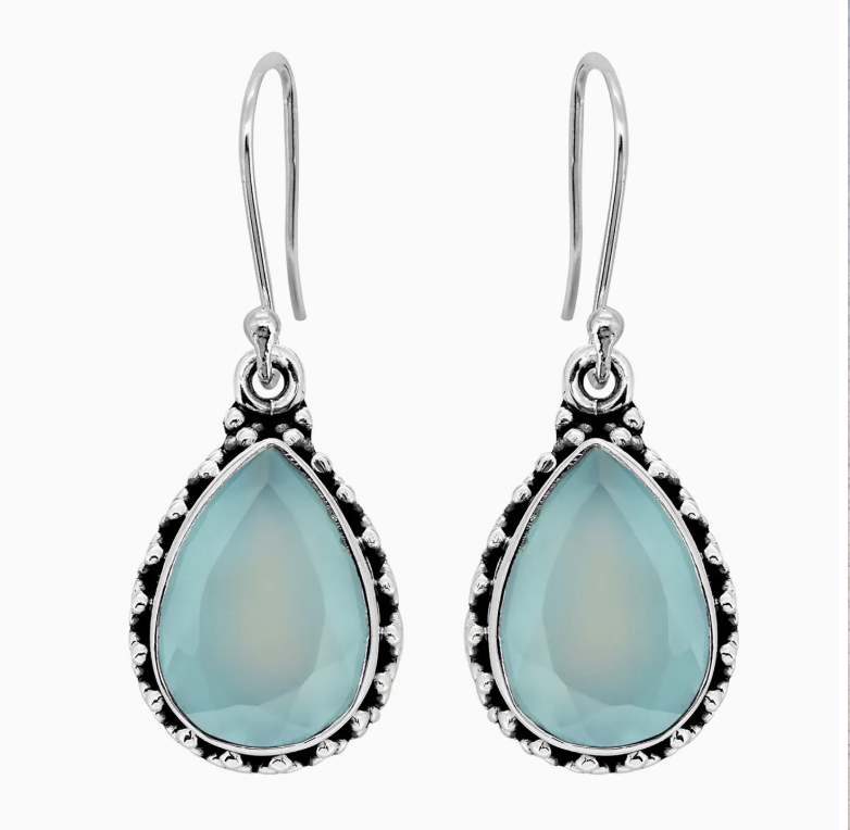 925 Silver Aqua Chalcedony Gemstone Earring