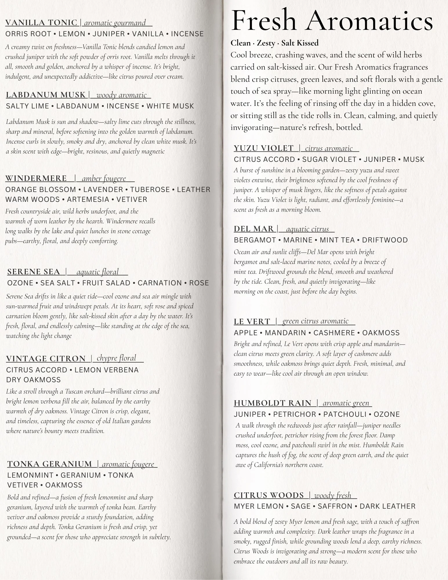 Scent Bar Menu — Tulip