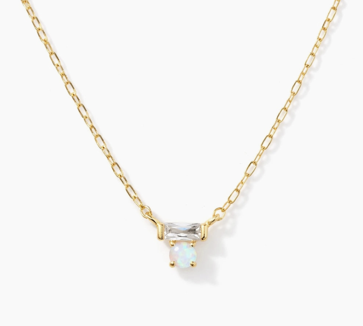 Mini Opal Cz Bar Necklace - Gold Filled