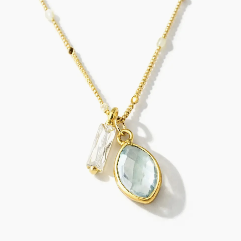 Aquamarine Quartz Cz Baguette Necklace
