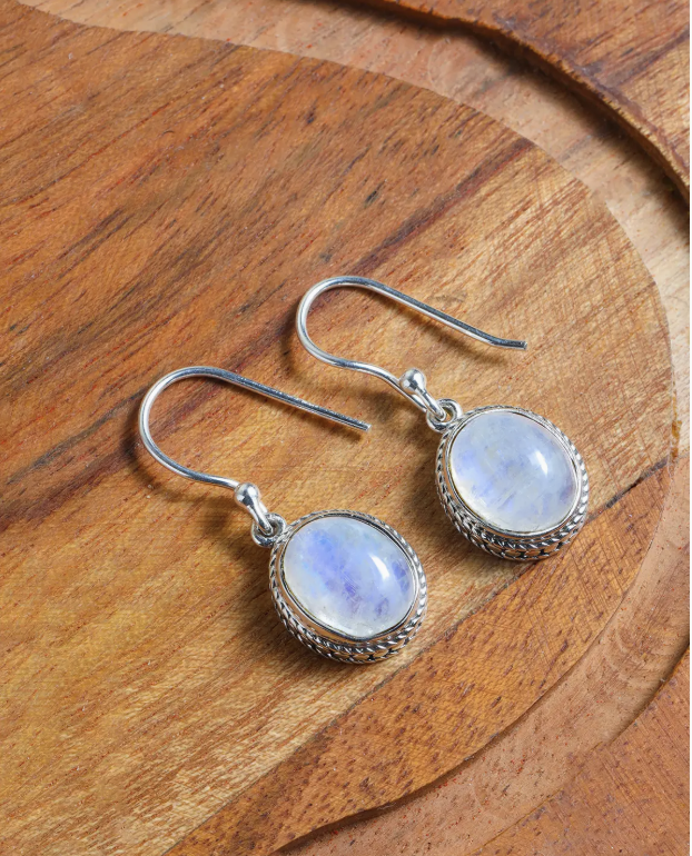 Rainbow Moonstone 925 Sterling Silver Dangle Earrings