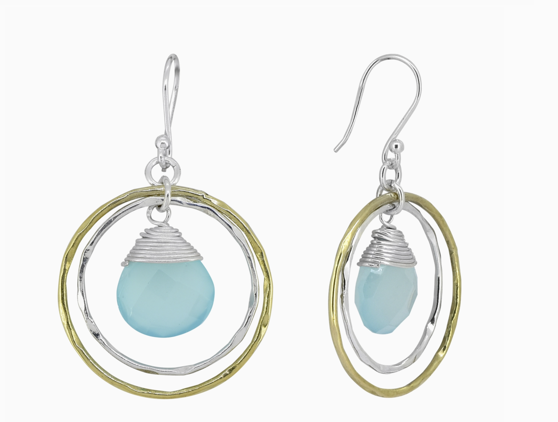Aqua Chalcedony 925 Sterling Silver Brass Dangle Earring