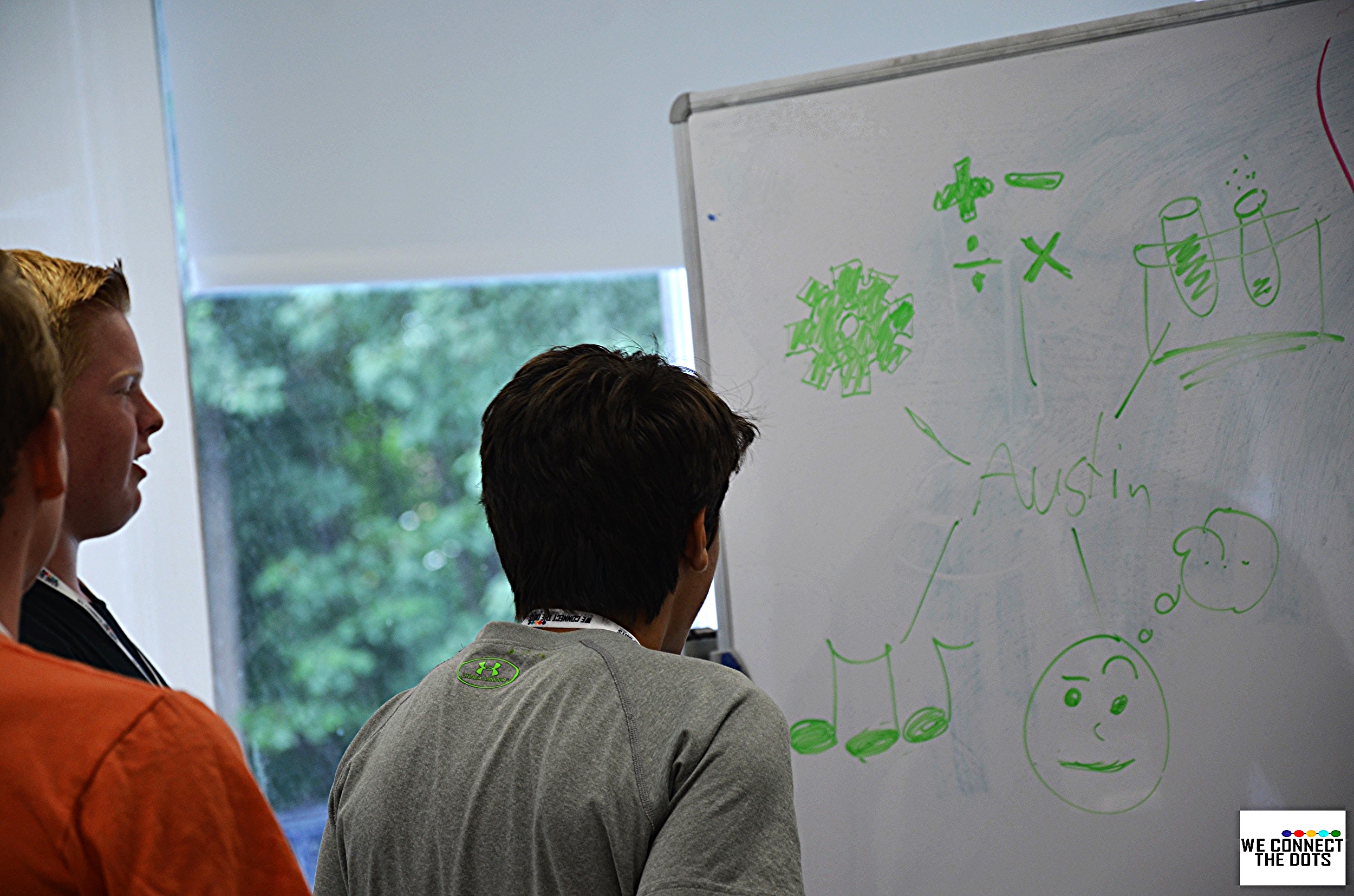 Students complete their hand-drawn mind mapping exercise to introduce themselves to one another.