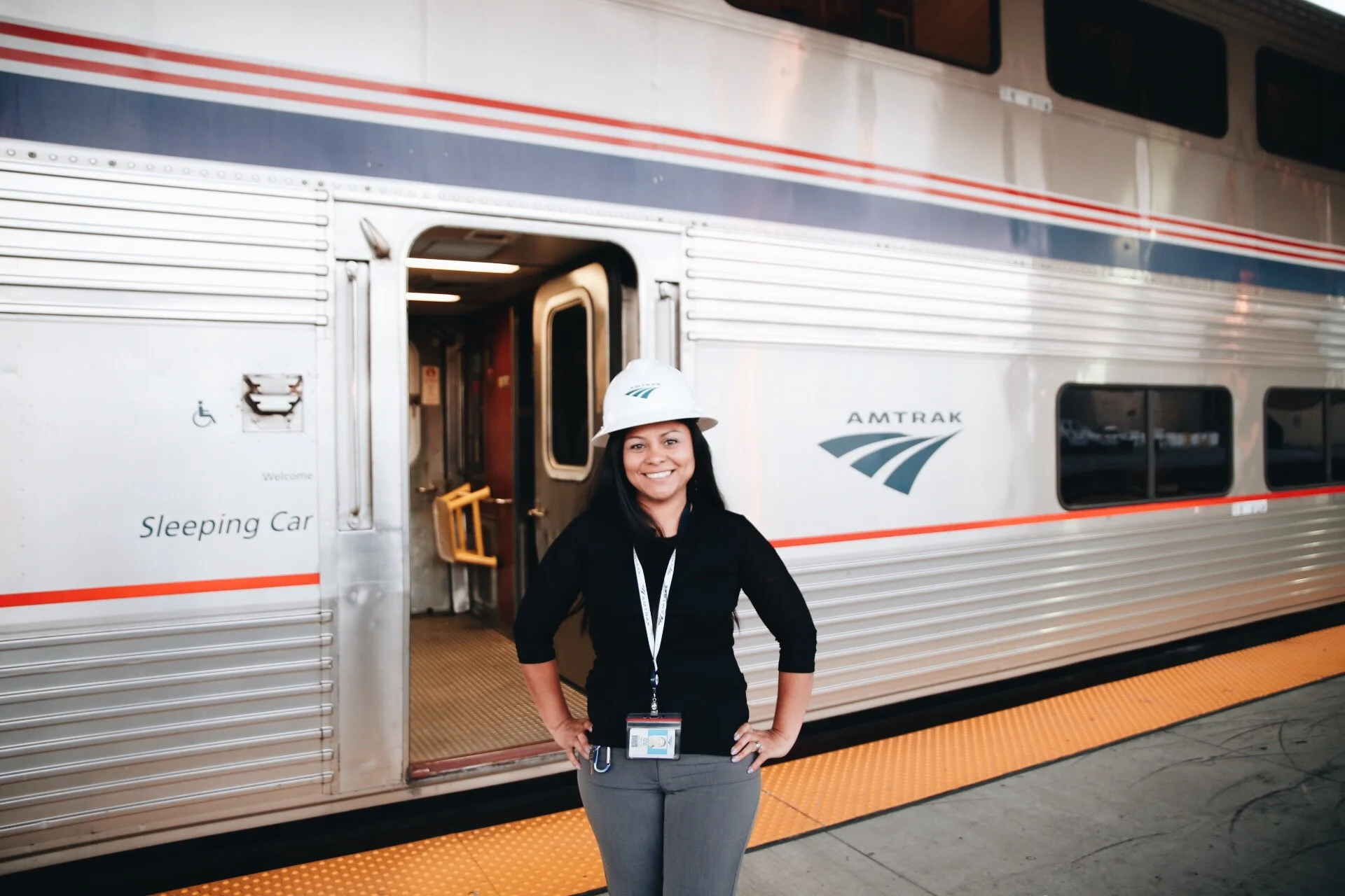 Zoila at Los Angeles Union Station standing with Train 2/422