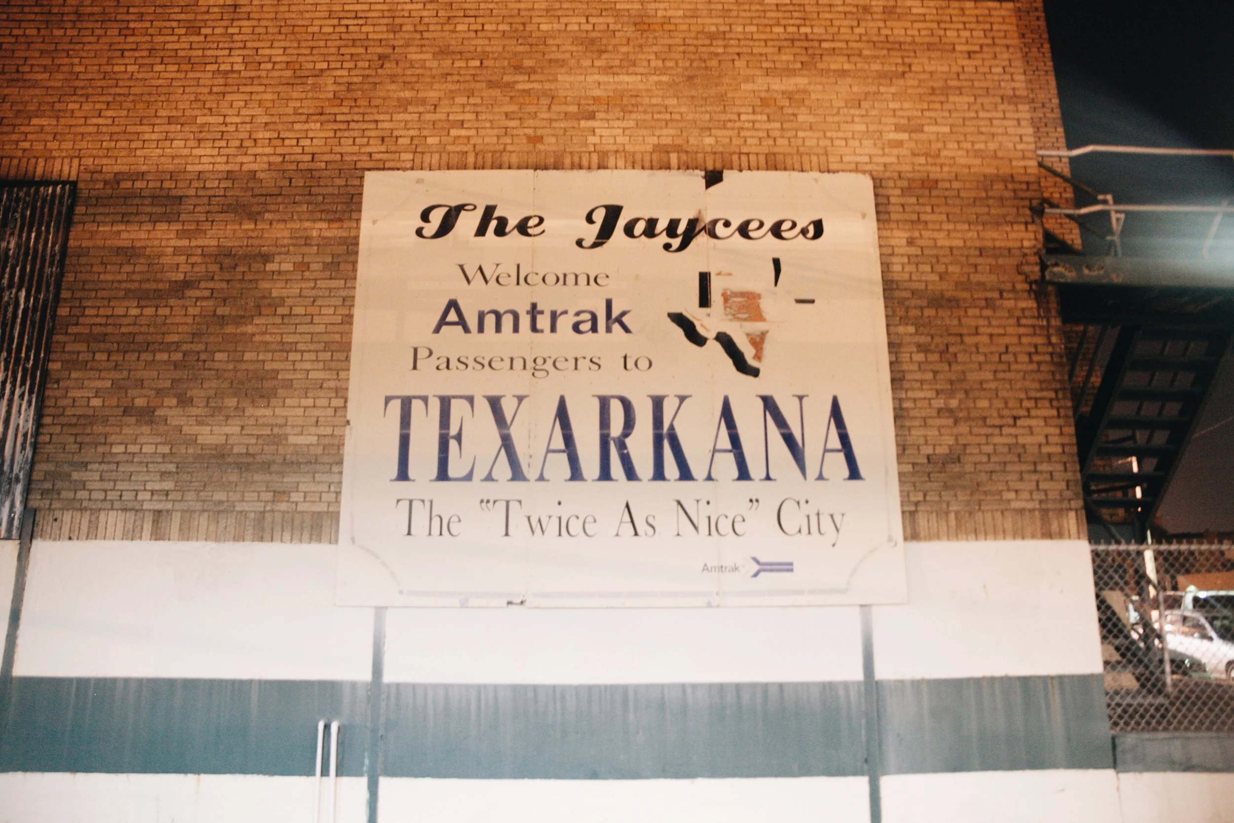 As soon as you step off the train in Texarkana, you're greeted by this sign... The prison is just to the right out of the shot.&nbsp;