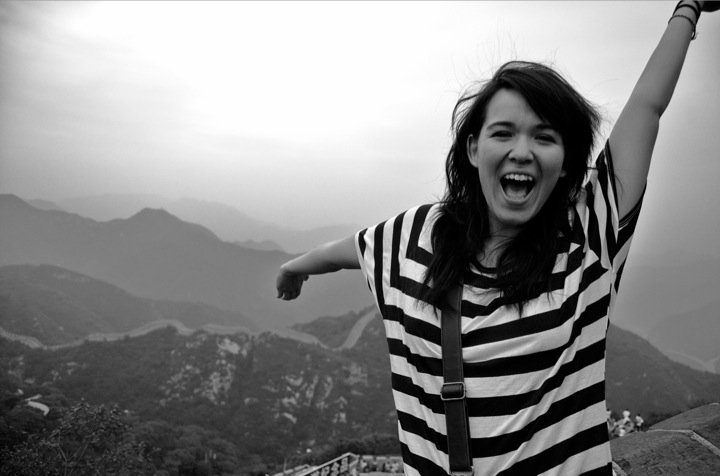 At the Great Wall of China, minutes before performing "Vintage Boots" in 2010.