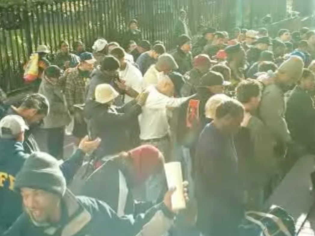 Many addicts, convicts, and prodigals coming to the Lord at Church in the Park. 1992.