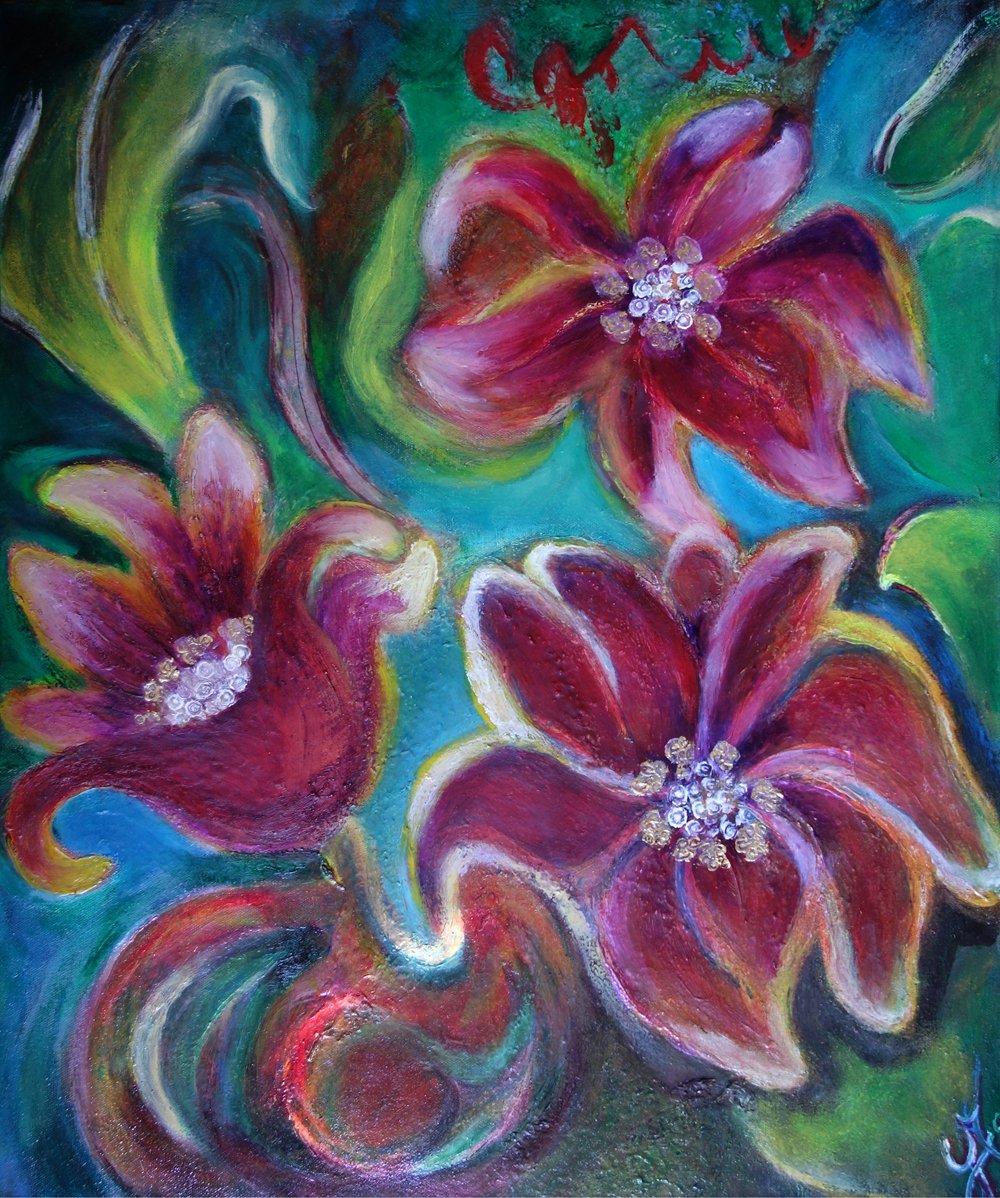Lillies of the Field by Loretta CR Hubley, oil on designed texture.jpg