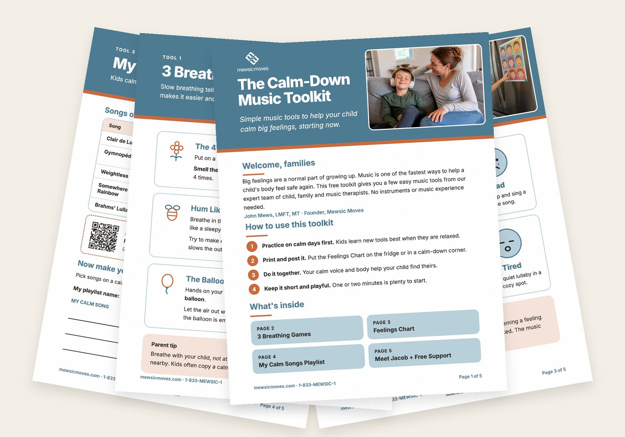 Preview of the free Calm-Down Music Toolkit pages