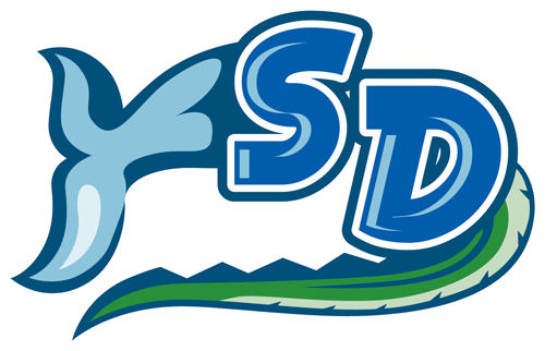 Logo with stylized blue letters 'SD' featuring whale and tail motifs in blue and green.