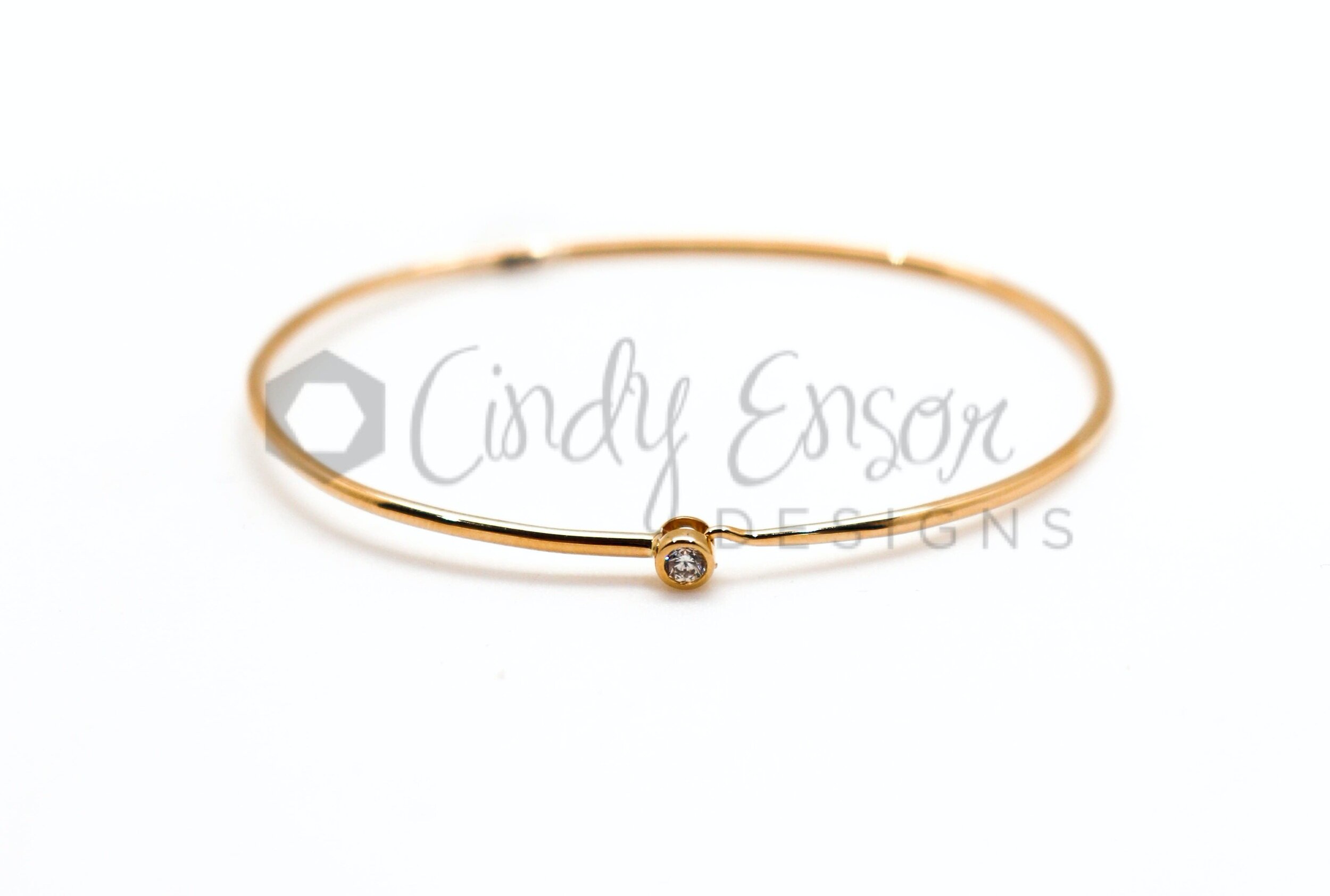 Yellow Gold Thin Wire Bracelet with Single Bezeled Diamond — Cindy Ensor  Designs