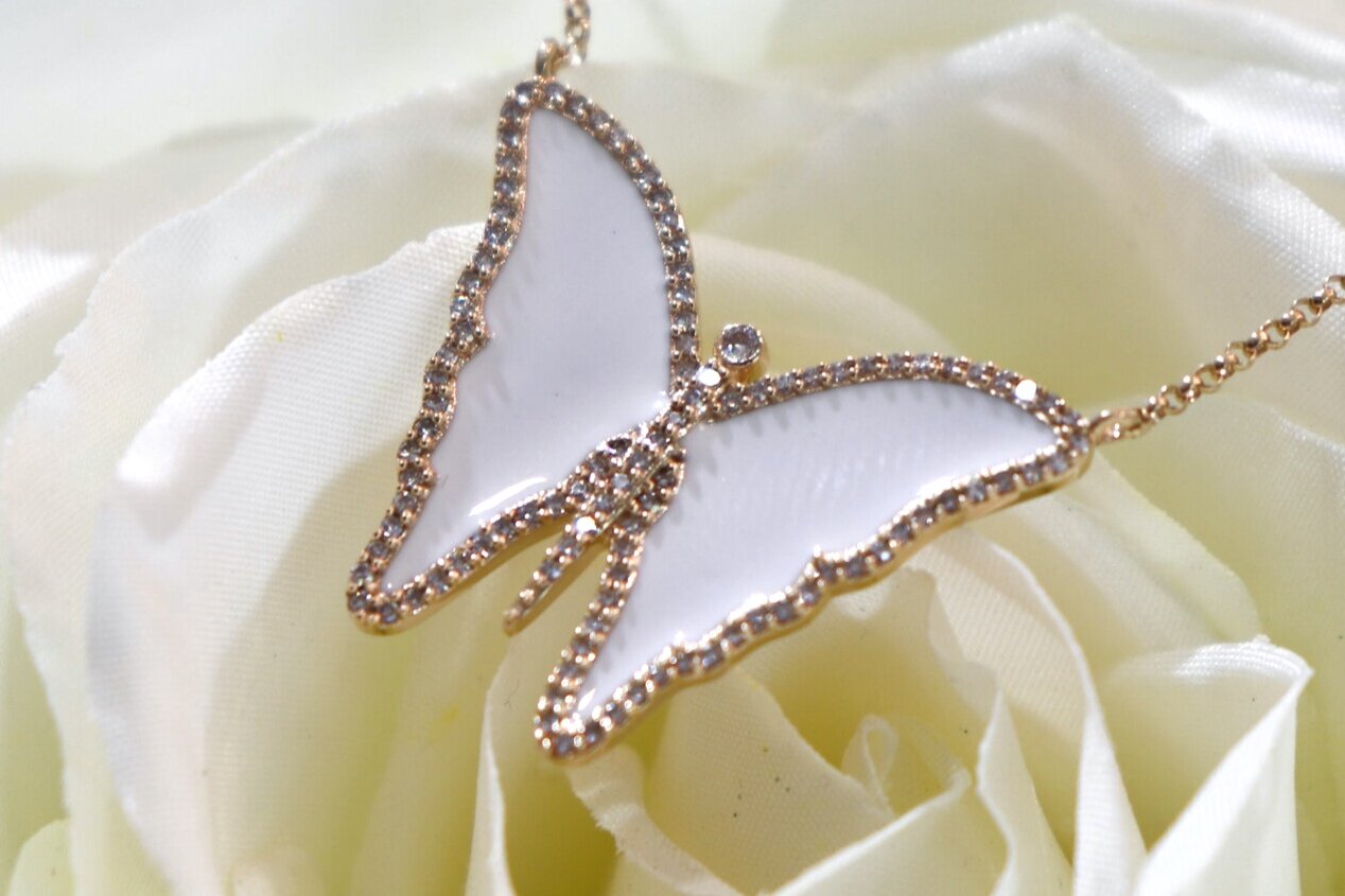 14K Gold Diamond Pave Butterfly Necklace – Baby Gold