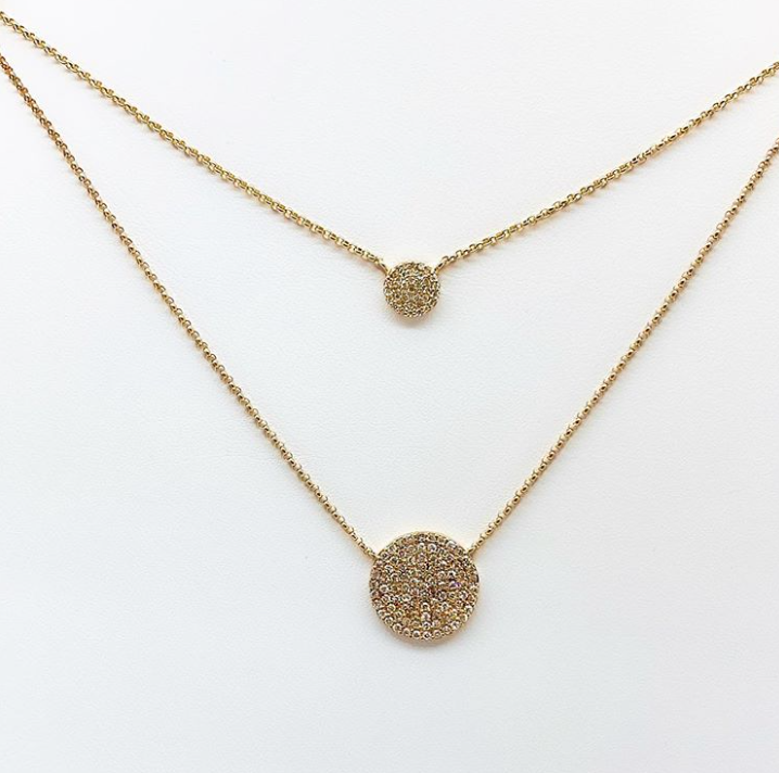 Pave Diamond Disc Necklace on Gold Paperclip Chain Perfect to Layer!