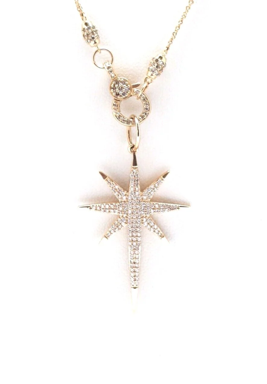 Yellow Gold Pave Elongated Starburst 
