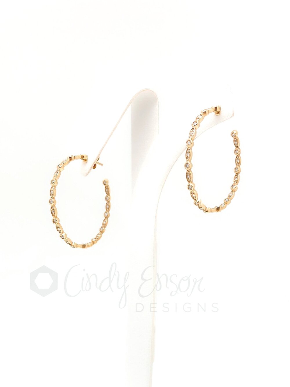 Yellow Gold Chain Drop Earring with Bezeled Diamond — Cindy Ensor Designs