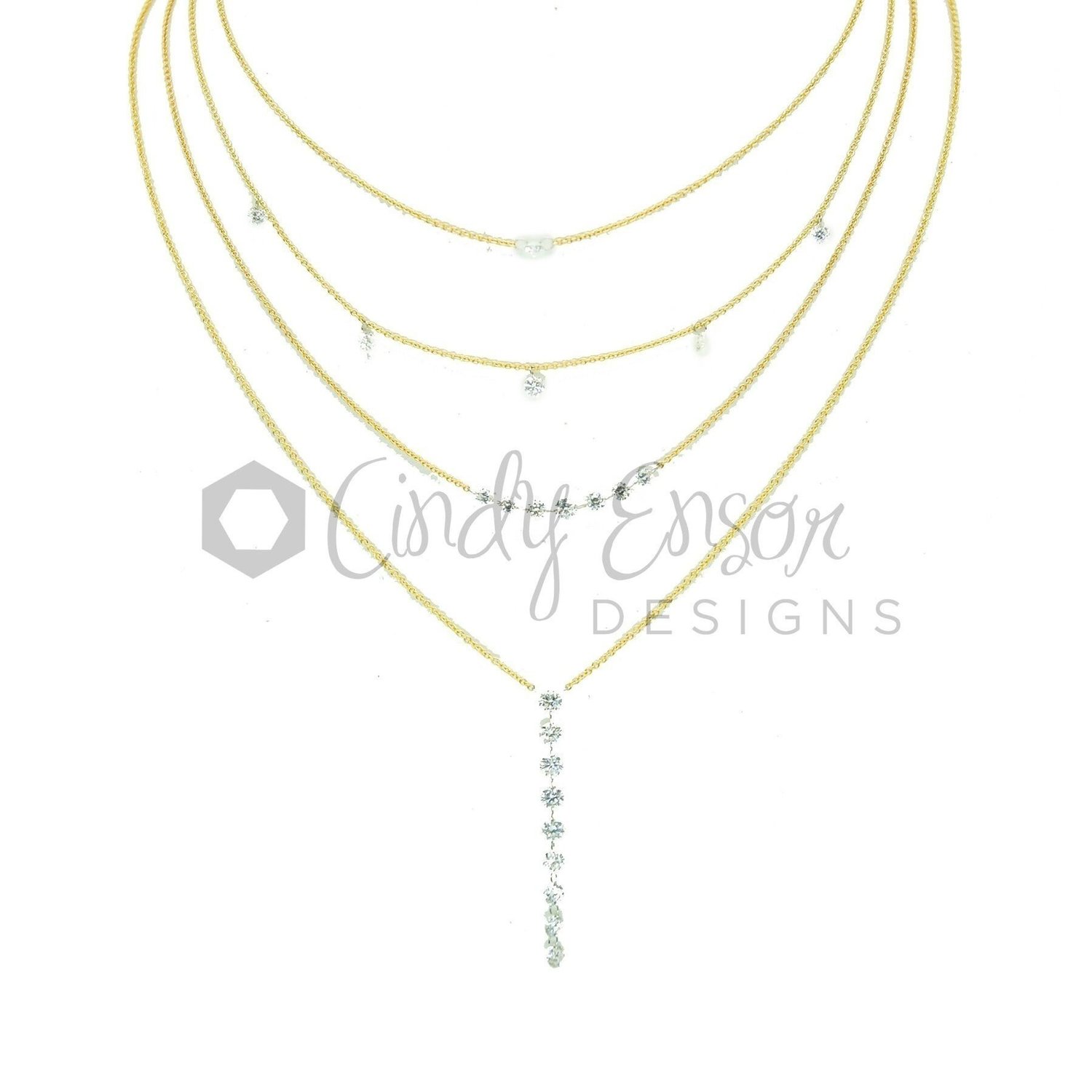 Yellow Gold Floating Diamond Necklace Collection — Cindy Ensor Designs