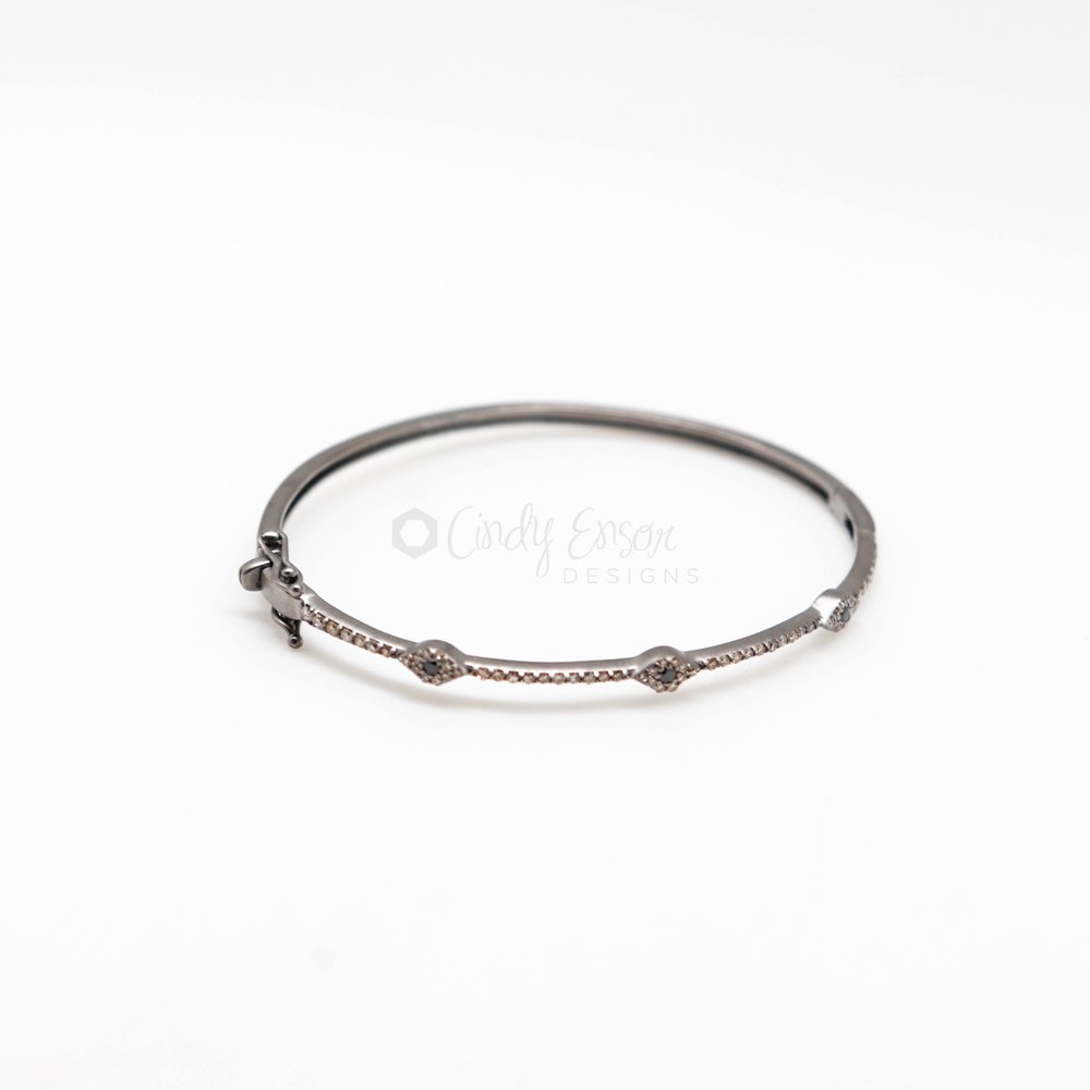 Men's Sterling and Leather Bracelet with Pave Diamonds — Cindy Ensor Designs
