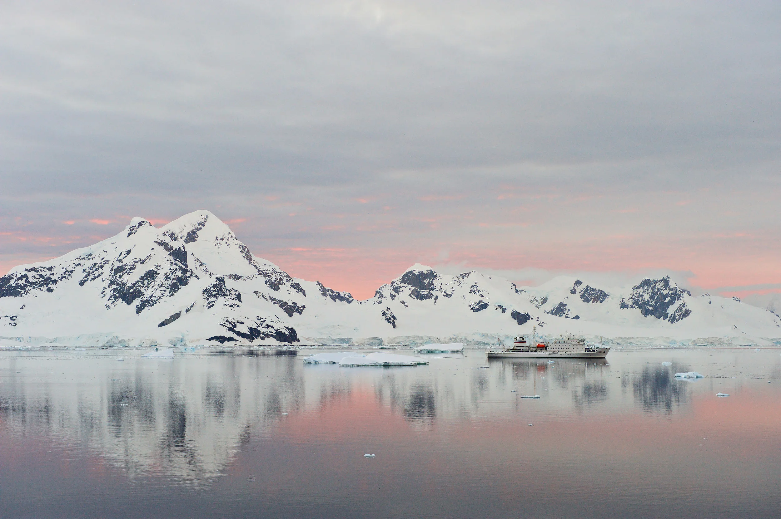 Paradise Harbor, ship at anchor, Antarctica, Antarctic Peninsula