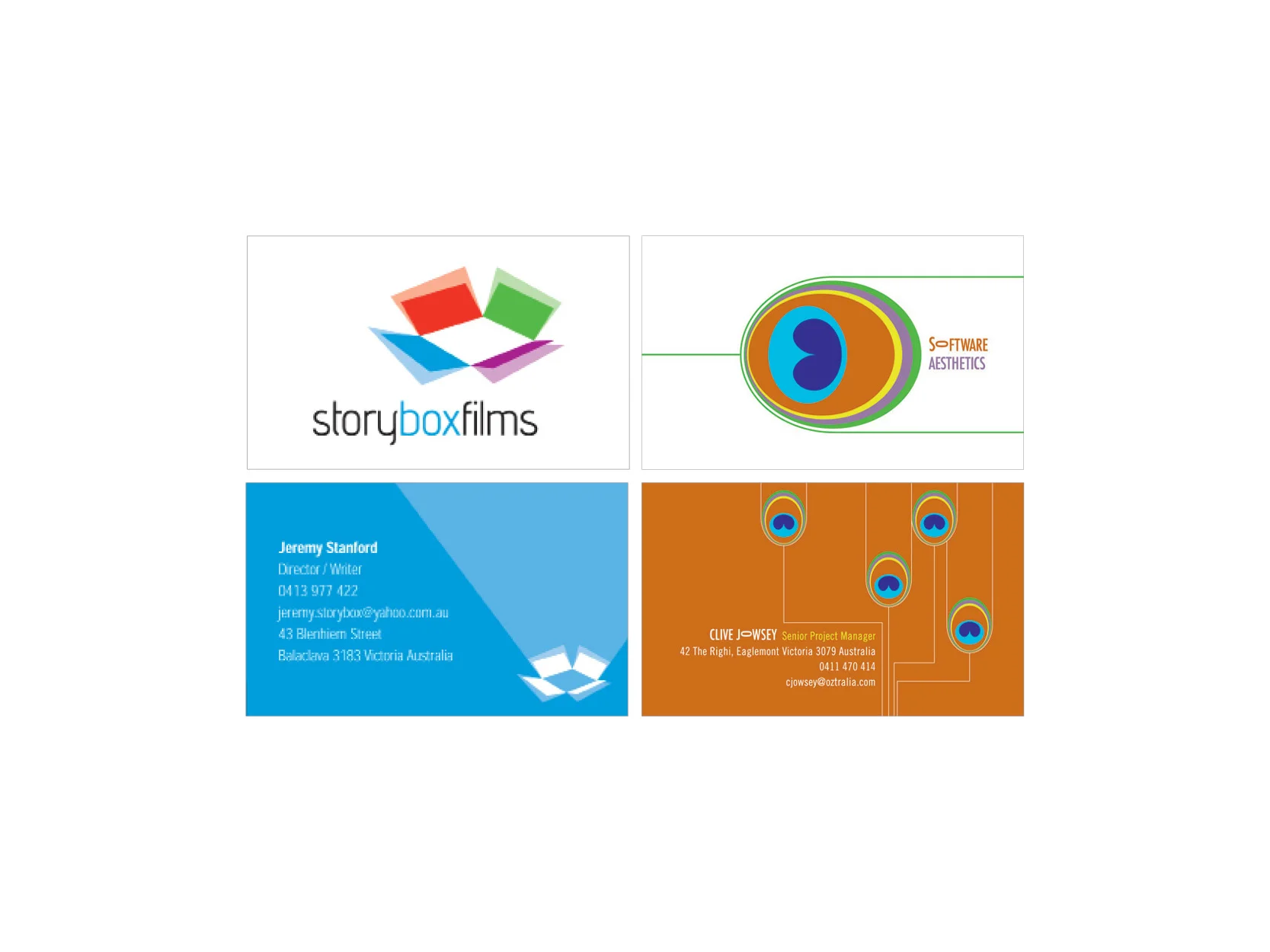 Business card for Storybox Films and software developer Clive Jowsey
