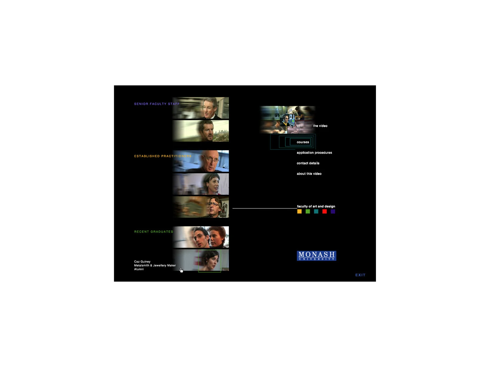 CD cover, disc design, interface design and art direction of video for Monash University Art & Design