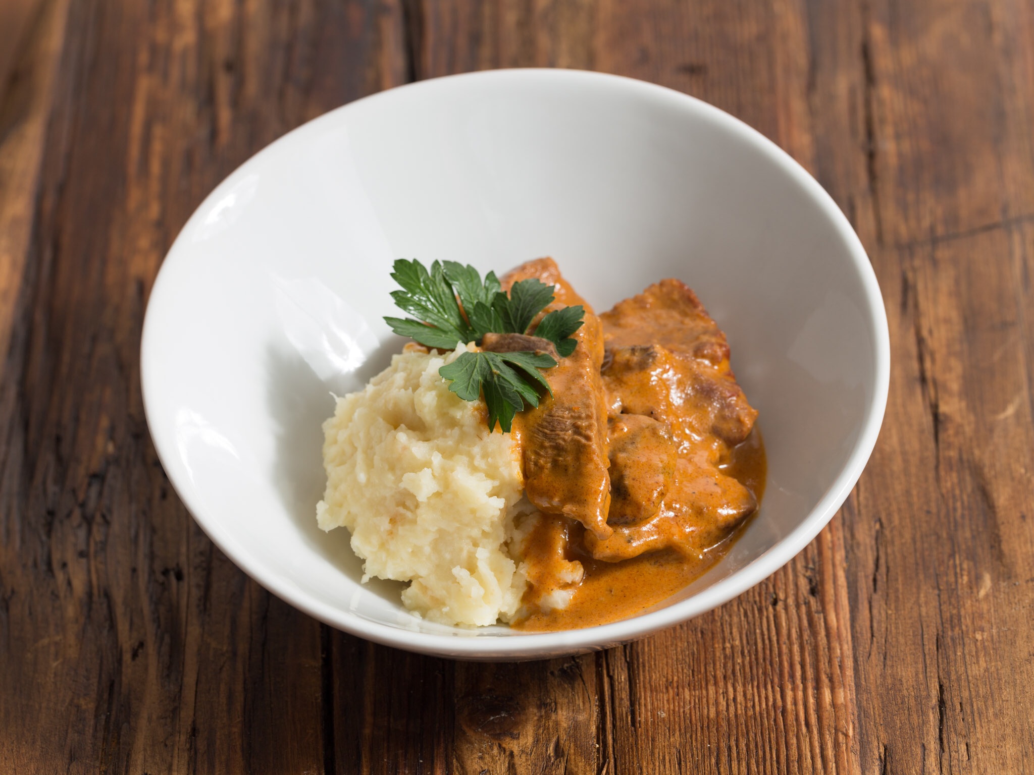 Beef Stroganoff with Celery Root Mash