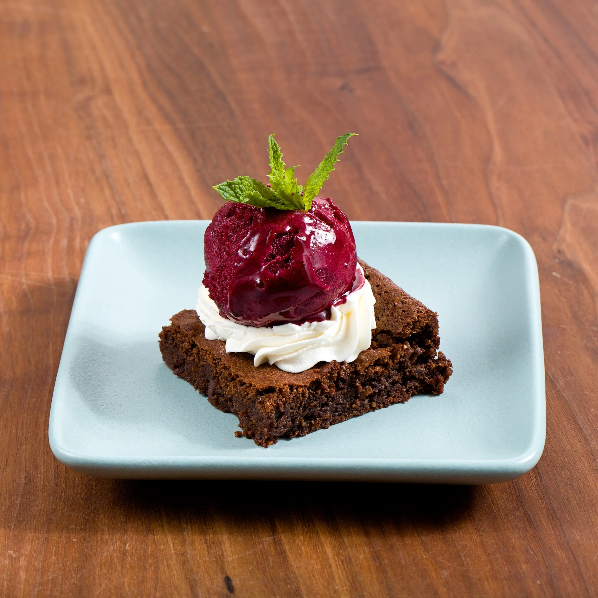 The Chocolate Cake with black currant sorbet.