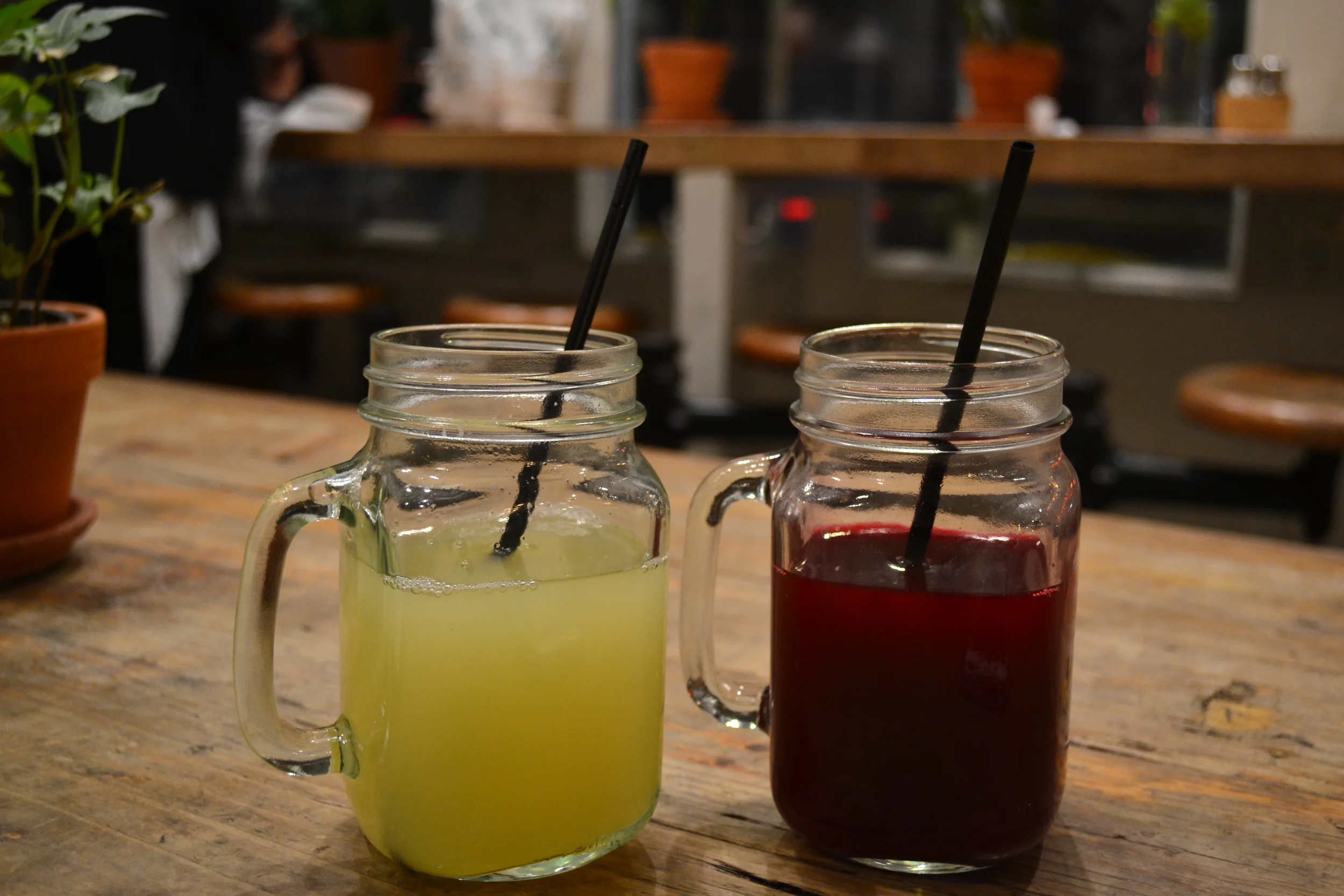 Red and Yellow simple juices at The Butcher's Daughter