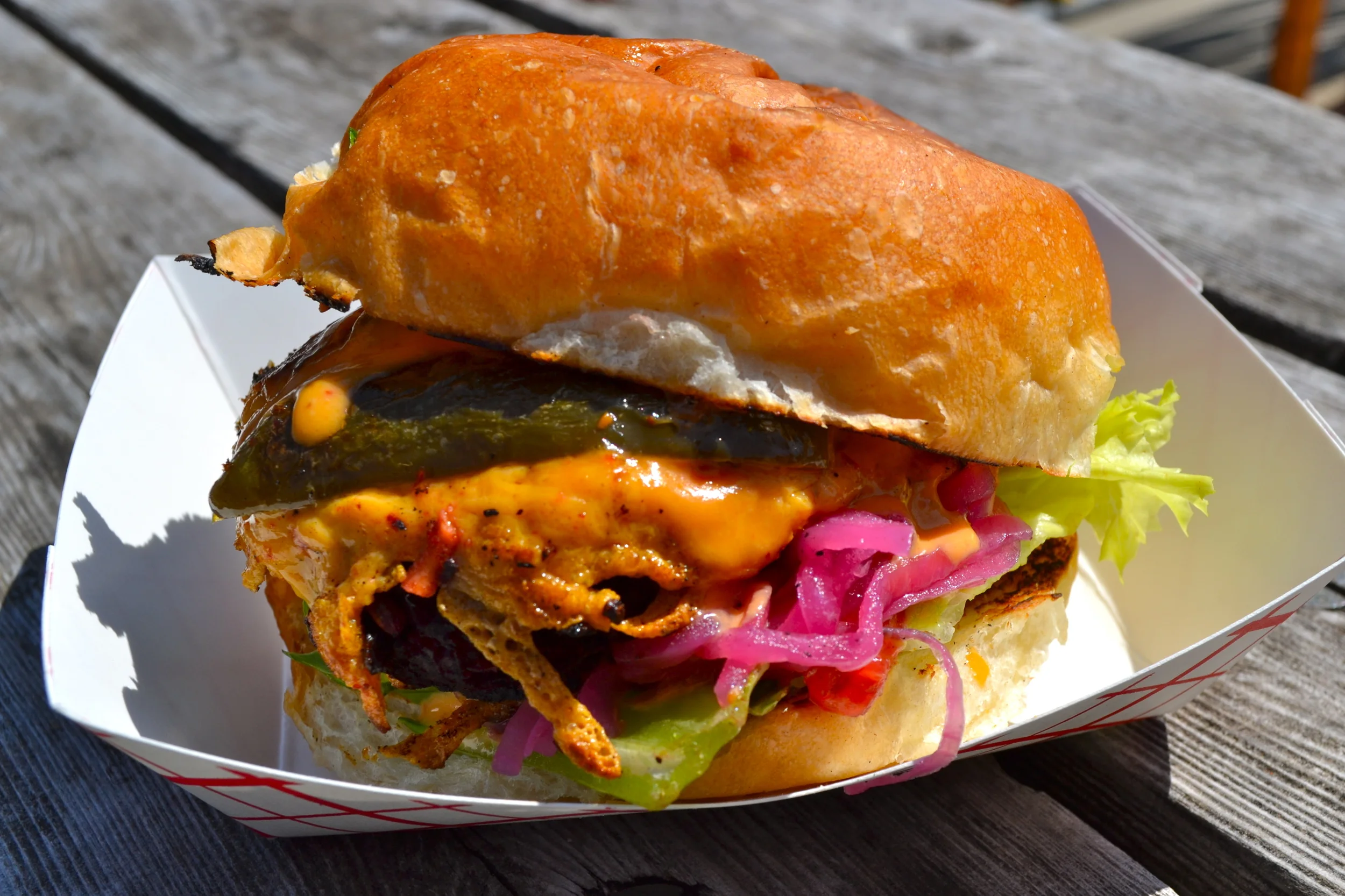 There's a phatty beet patty in there somewhere. Calexico Burger from Chickpea & Olive