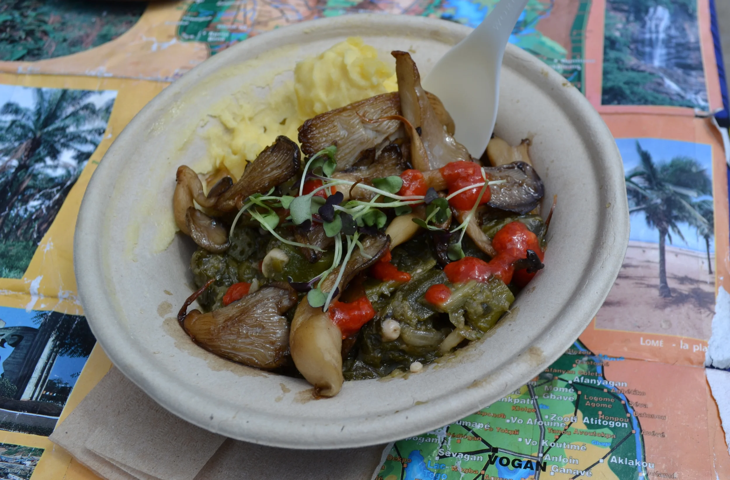 Love the garlic-cooked exotic mushroom option! La pate at Woezo West African.