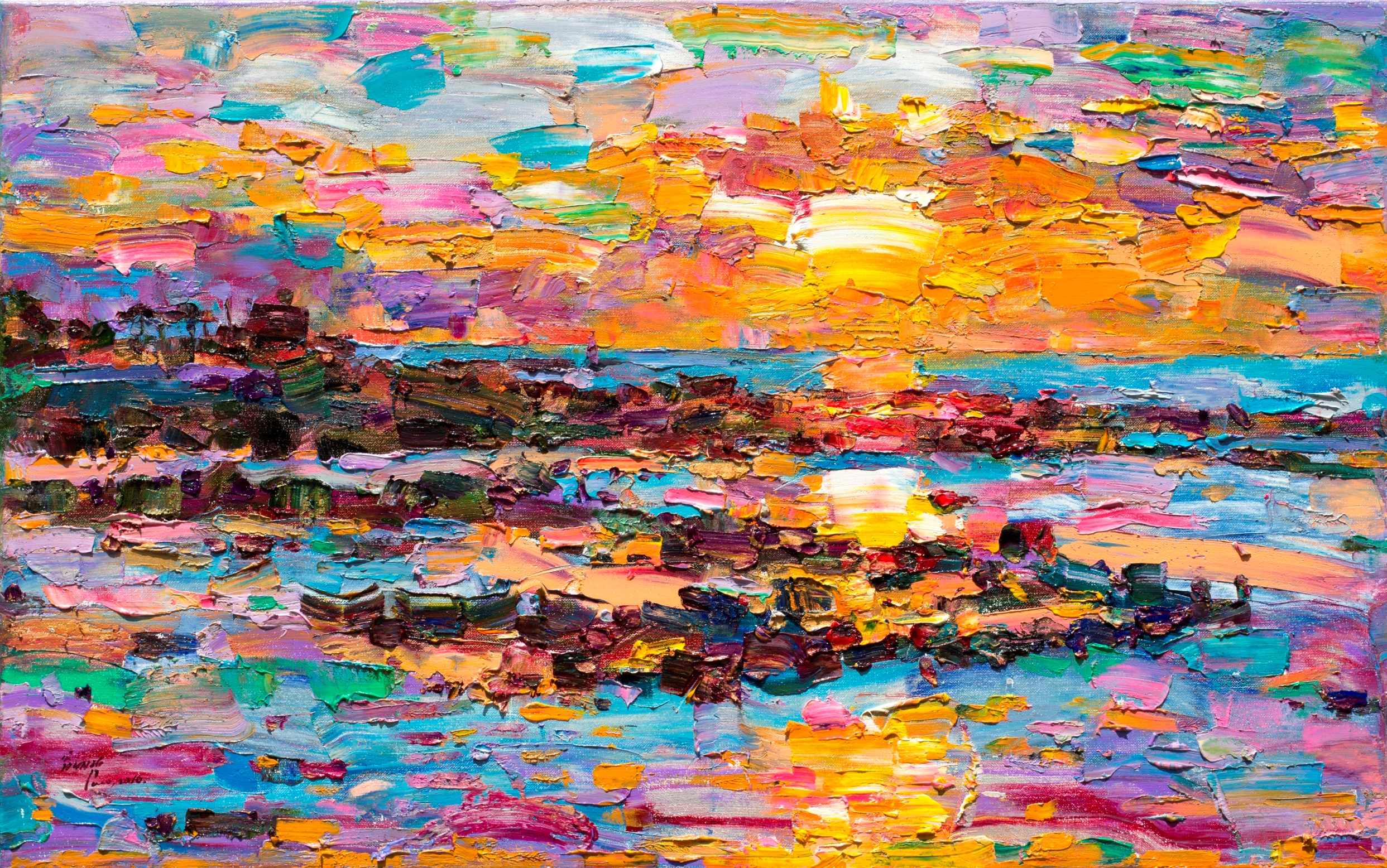 翁明哲 吉貝島日出 50x80 cm 油彩畫布 2016