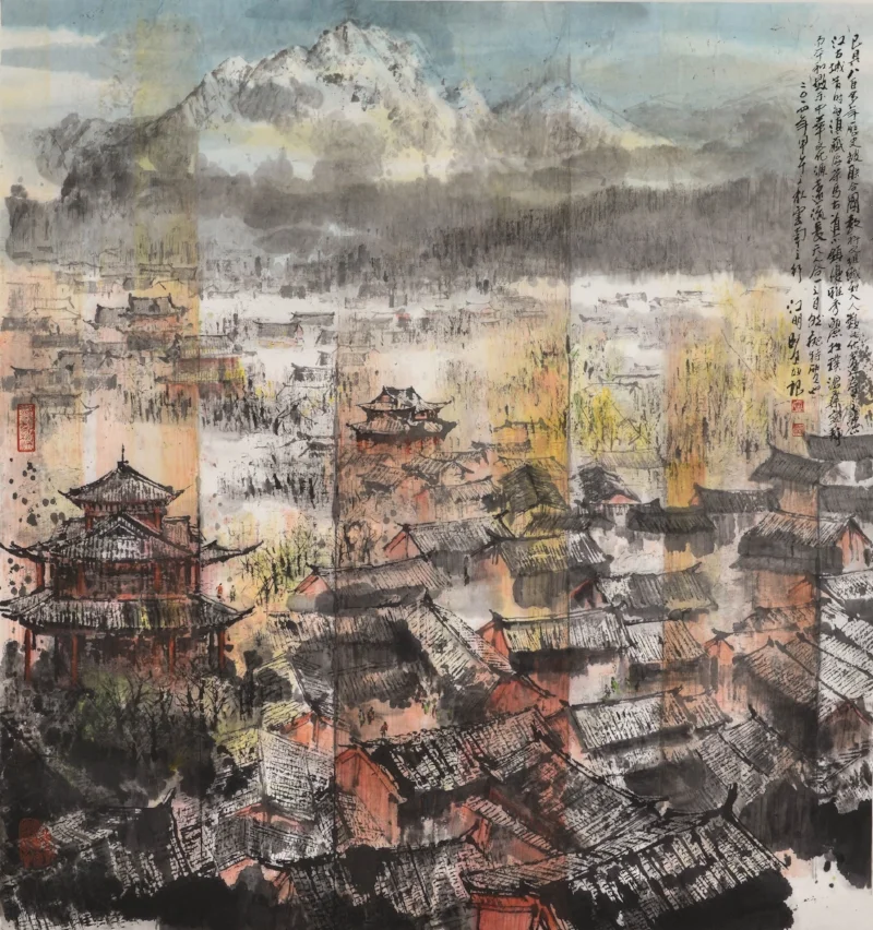 江明賢 麗江城與玉龍山 96x90cm 2014
