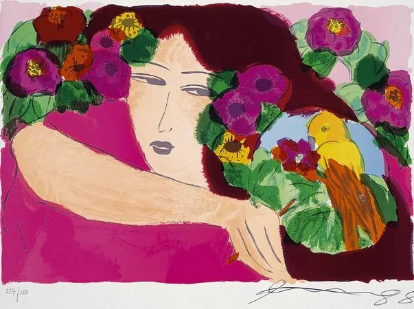 丁雄泉 粉紅女郎 版幅250 61X91CM 石版畫 1987