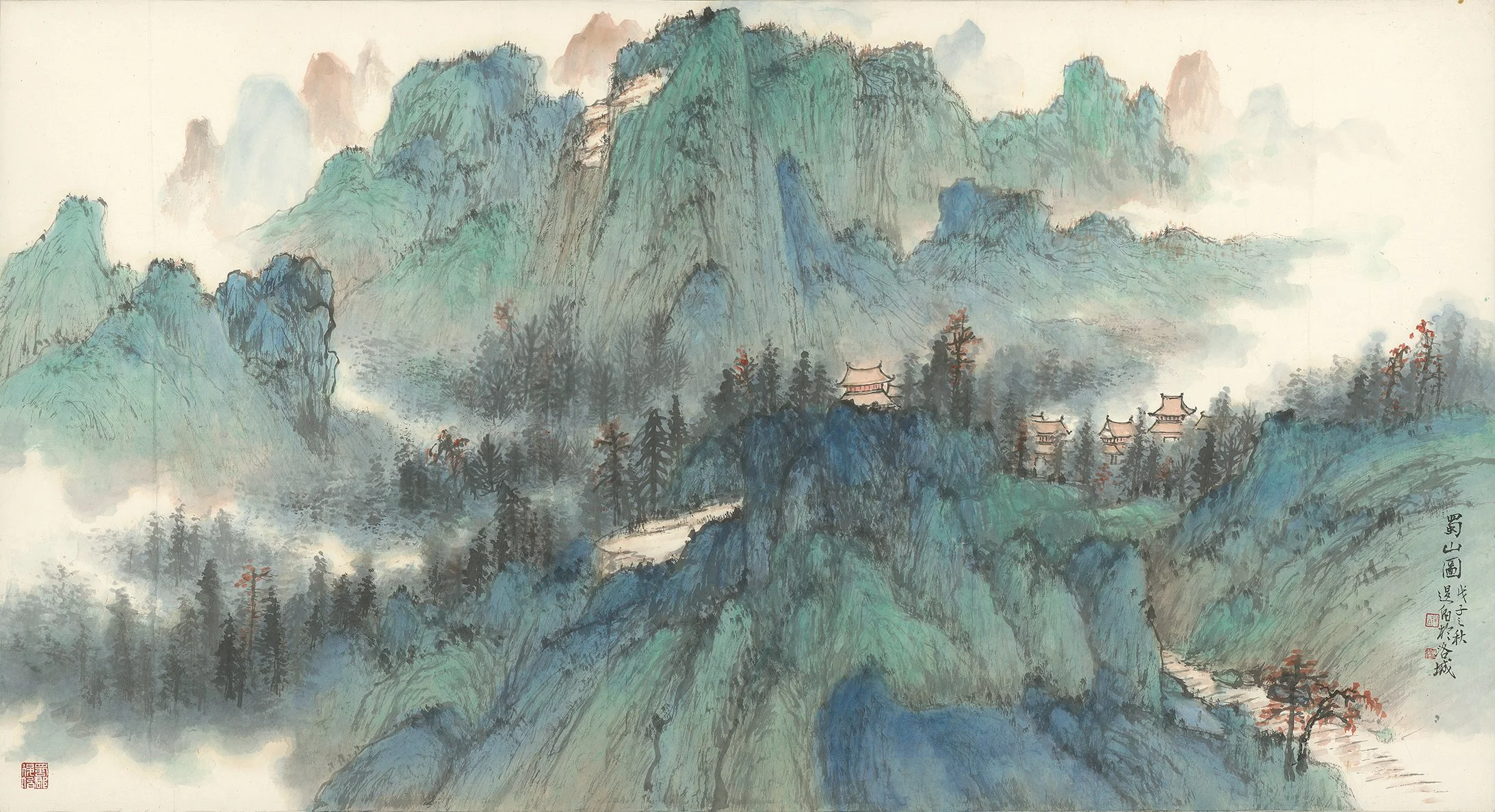 藝術家描繪蜀山風景的山水畫