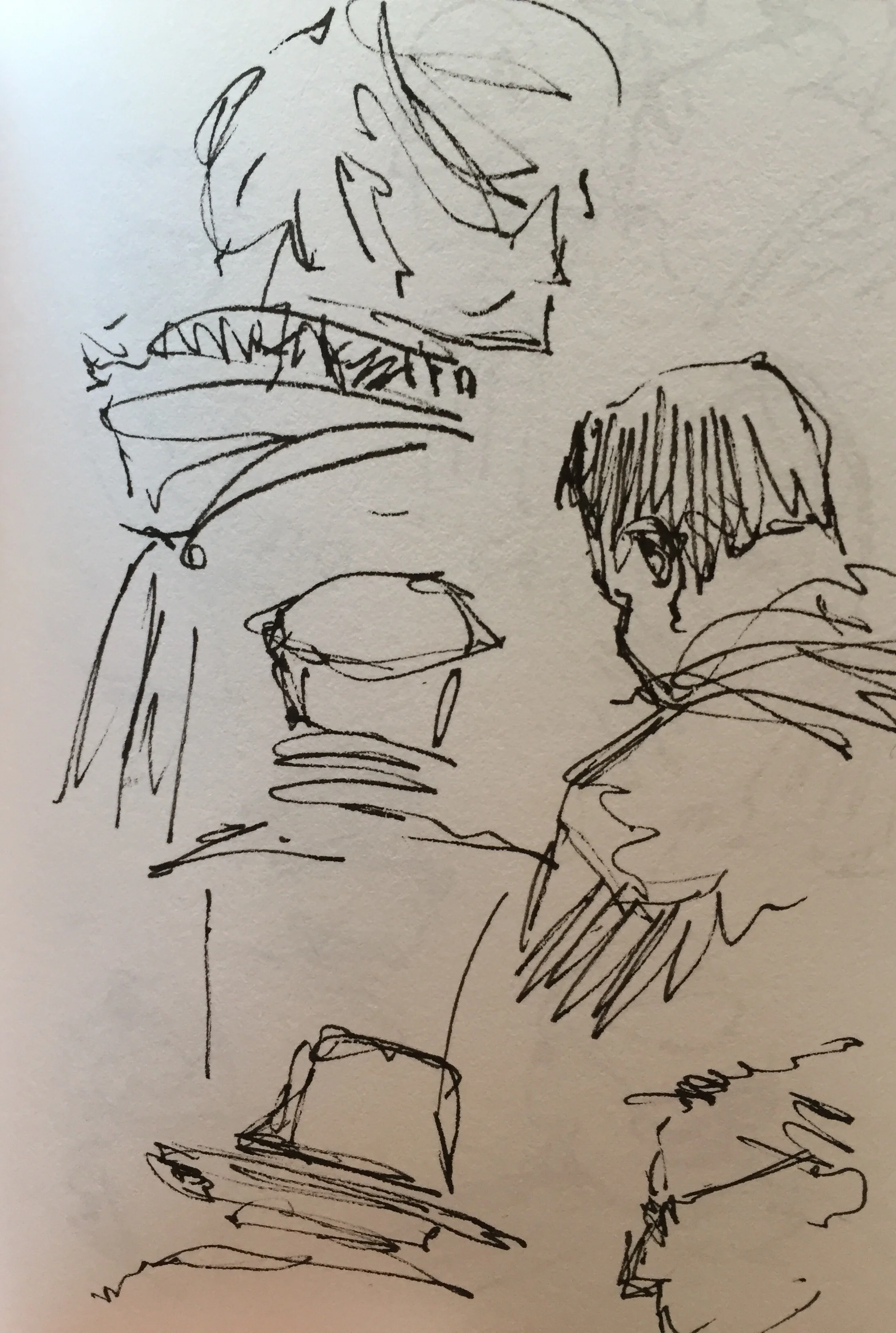 Hair, hats and backs.