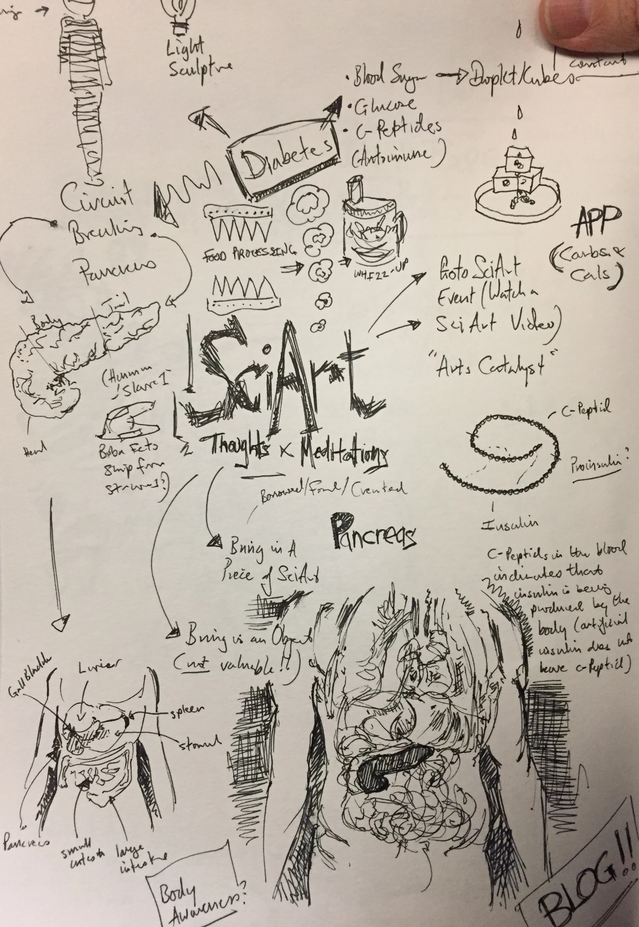Assorted ramblings and a thumb. (page from my sketchbook)