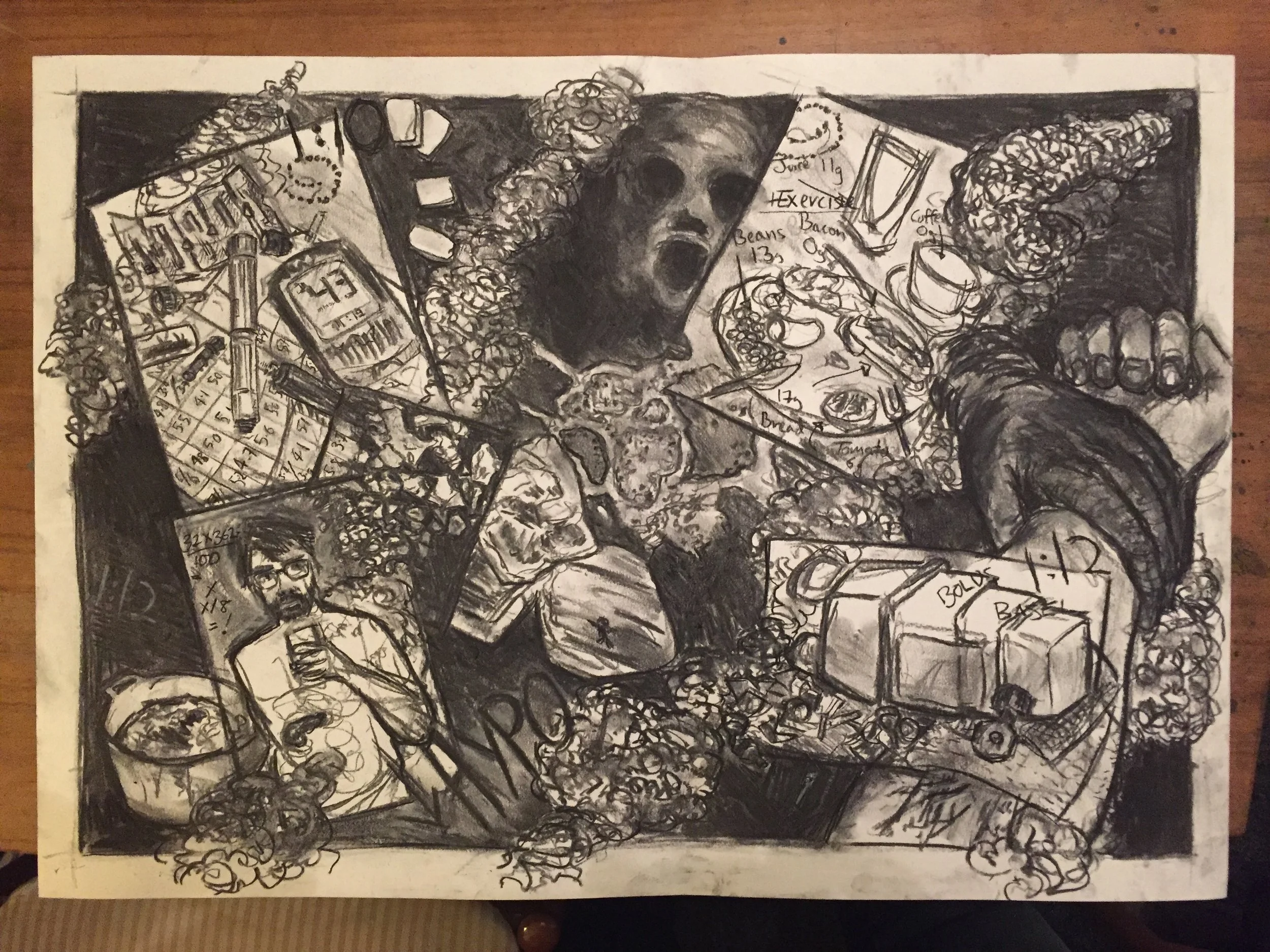 Pickering, A. 2017: Inside Out . Charcoal on A2 paper.