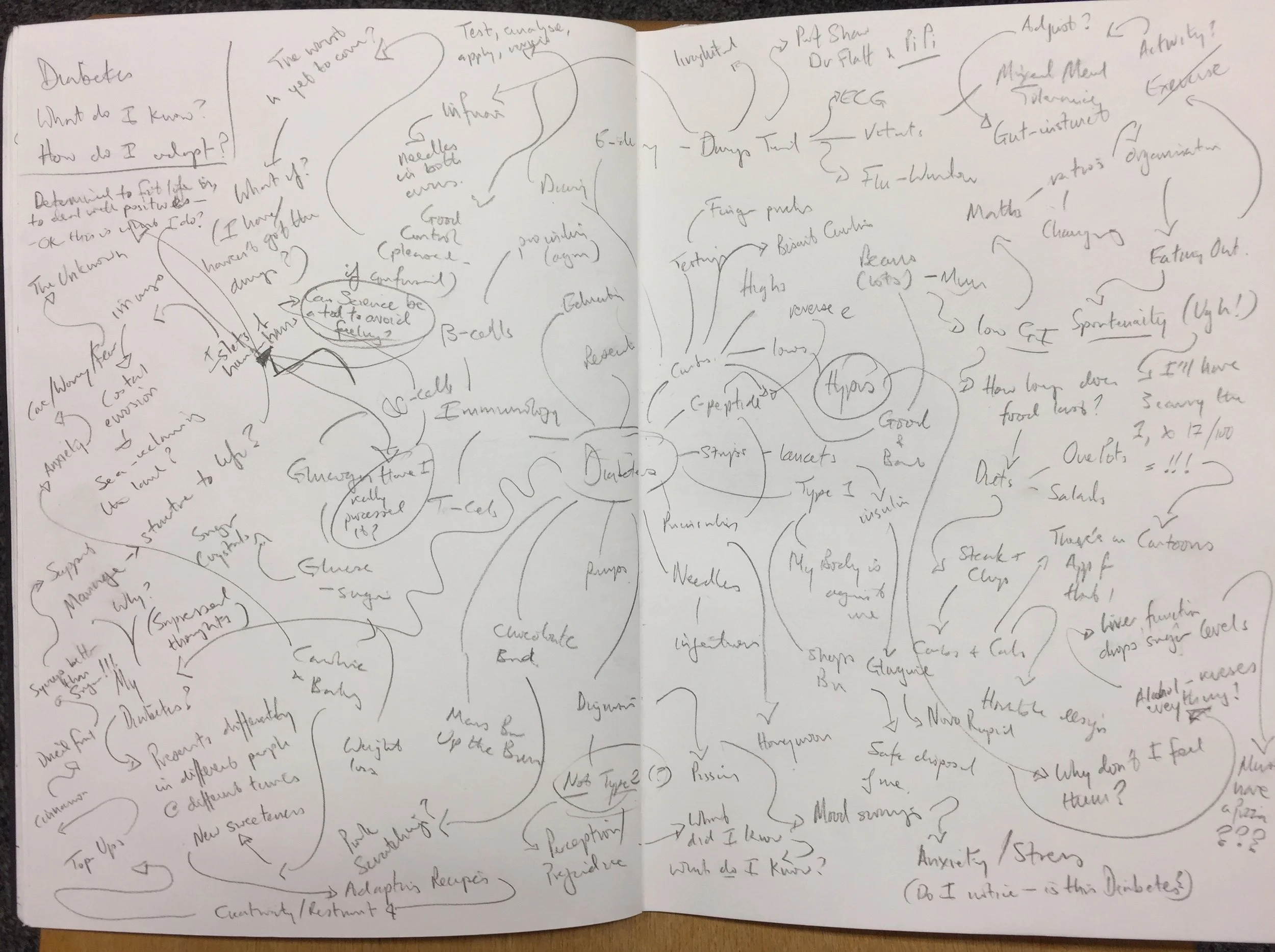 "Diabetes map" (pages from my sketchbook)