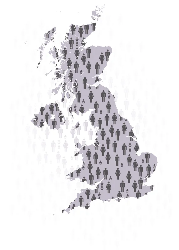 257 people per km² in the UK