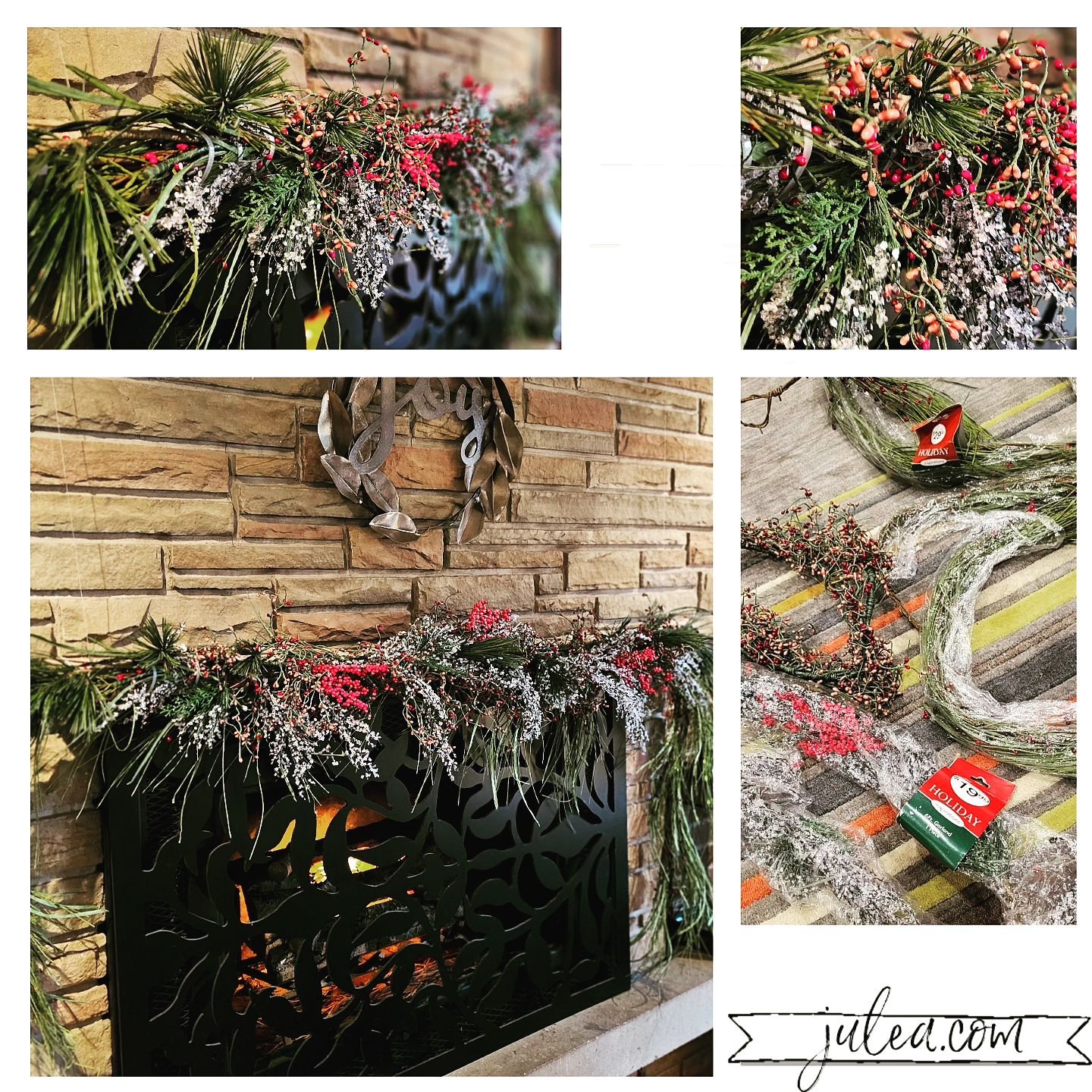 Appreciation post. I don't have the bronze cowbells, stockings or twinkle lights up - but thanks my Buy Nothing Group for the free garlands.(fyi, I have no mantle, so I used fishing filament to hang a birch branch from my ceiling to secure the garlan