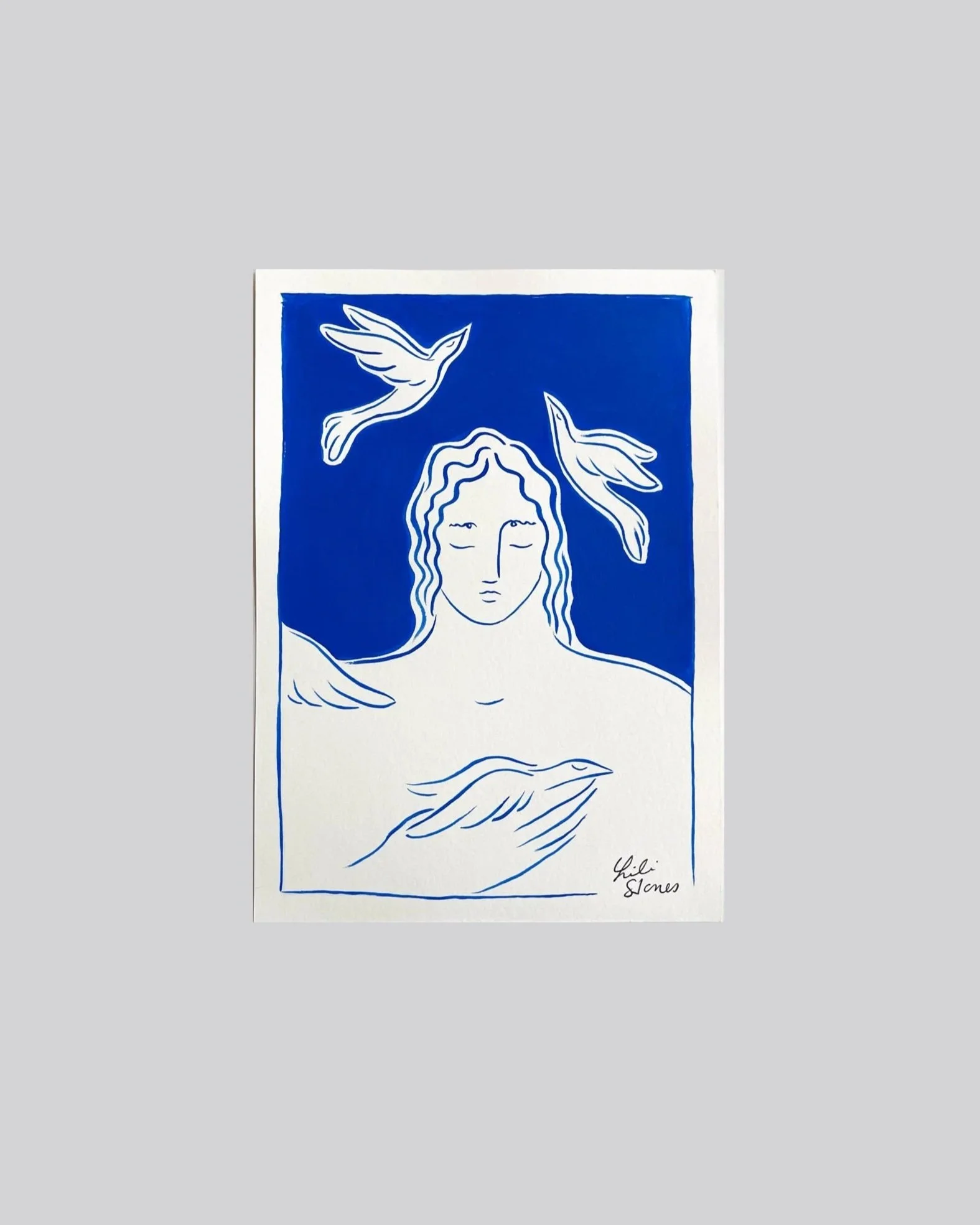 “ Dans les mains de l'homme aux cheveux bleus ” Original 21x29,7 cm