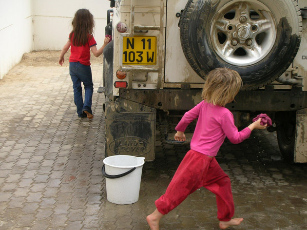 What looked like a dirty car to the grown-ups was a source of fun and entertainment for my daughter and her friend. Some years back in Namibia.