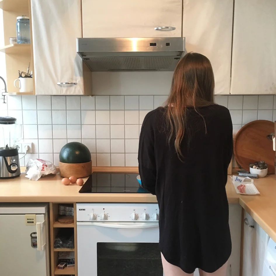 Making breakfast on the morning of the flight
