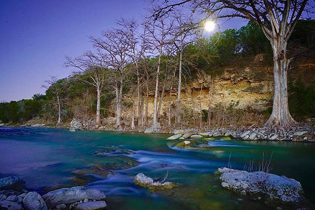 Rio Frio under moonlight. 
#vanlife #vanlifediaries #camping #landscapephotography #texas #garnerstatepark #roadtrip #sprintervanlife #getoutstayout #explore #wanderlust #travel