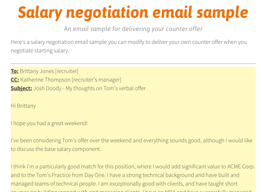 How to negotiate a job offer salary sample