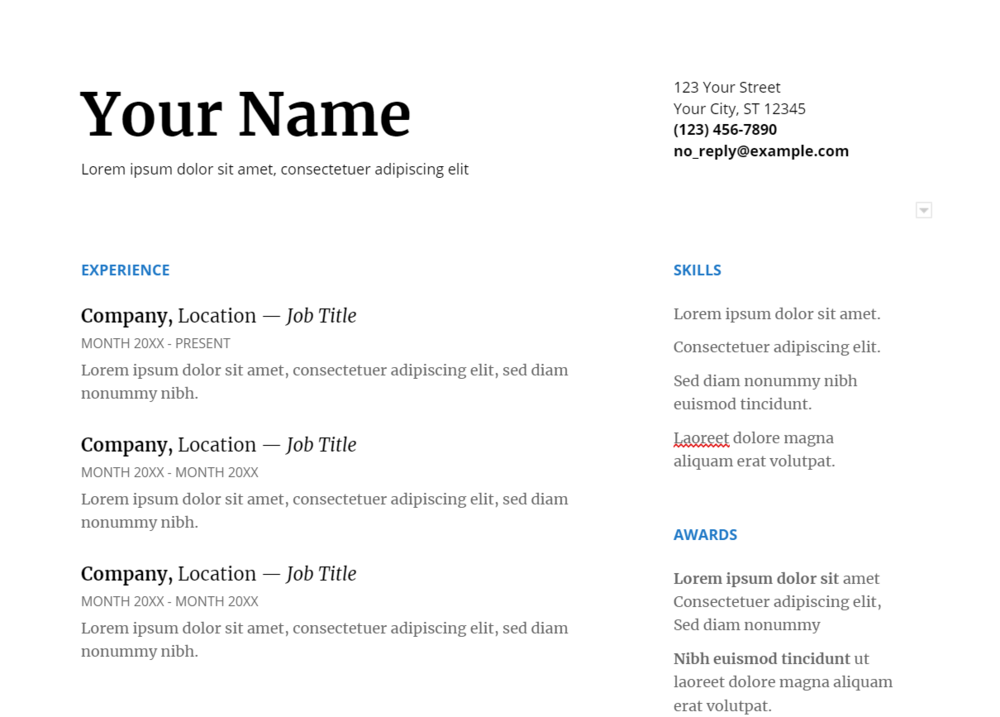 Google resume template