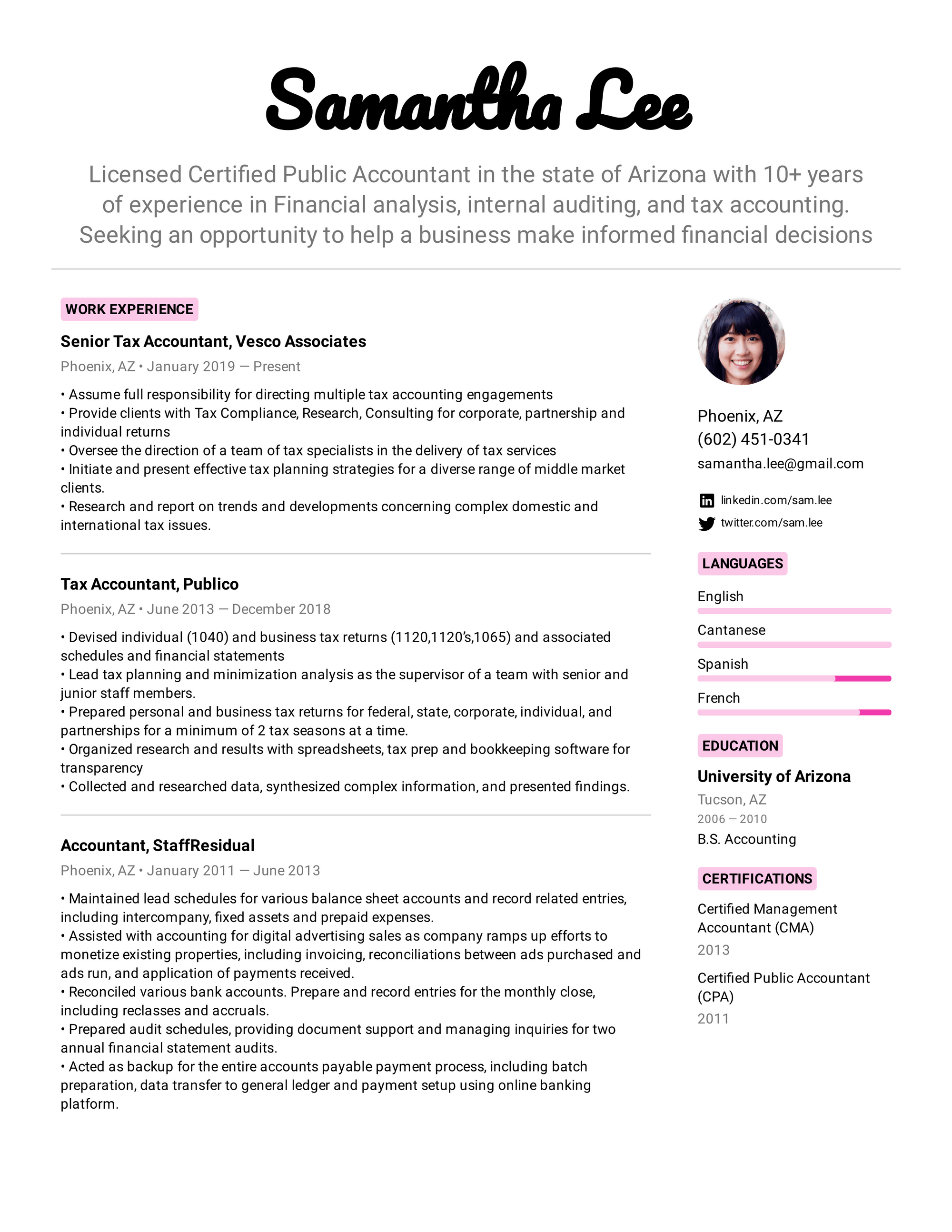 she will have finished her resume