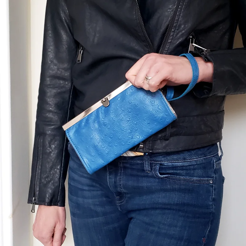 blue salvaged leather wallet