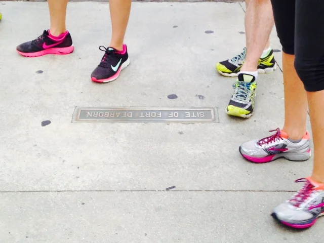 These marker's scattered around, mark the walls of Fort Dearborn, and Army outpost built during the early 1800's